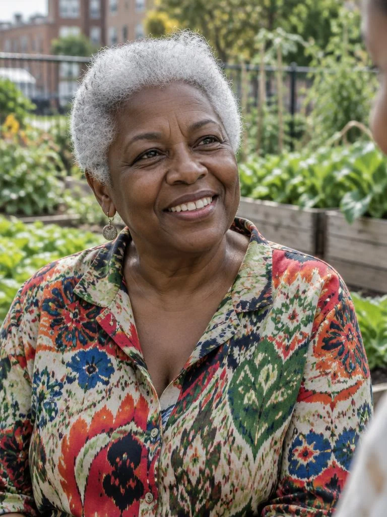 Community elder in a garden